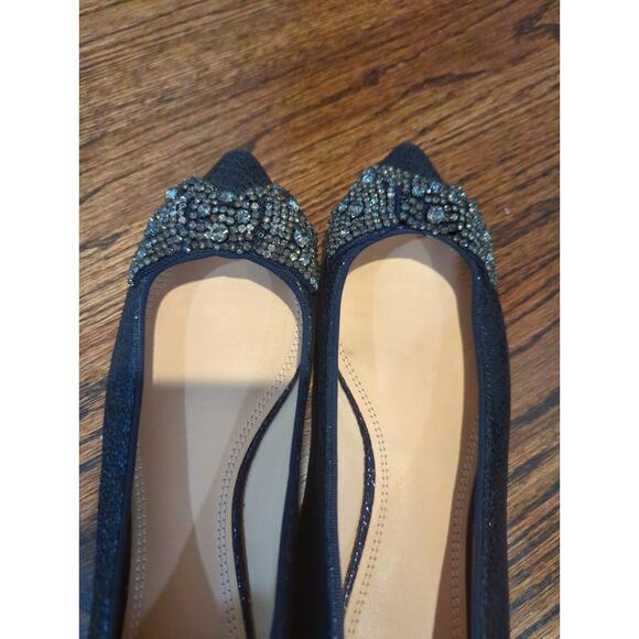 Tory Burch Navy Vanessa Crystal Bow Pointy Toe Flats - Picture 4 of 7